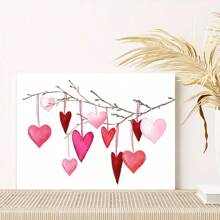 Bright Red And Pink Heart Shape Printed, Watercolor Love Theme Wall Decoration-Wooden Frame Canvas Painting 1 Picture (3) Thickness 2.25cm/0.9 Inches, Home Gift Decoration, Room Decoration Aesthetics, Wall Decoration Art, Perfect Gift, Autumn And Winter Wall Decoration, Living Room Decoration, Bedroom Decoration, Kitchen Decoration, Entrance Decoration, Bathroom Decoration, Direct Wall Painting, High Quality Wall Painting Poster