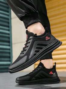 Zapatos Deportivos Impermeables Antideslizantes Para Hombre,Hombres Zapatos de atletismo transpirable con estampado de letra con cordón delantero deportivo exterior de tela, Ropa Informal De Otoño/invierno, Zapatos Para Correr, Negro, Cuatro Estaciones,otoño,para caminar y correr al aire libre, - Rojo - Ver 4