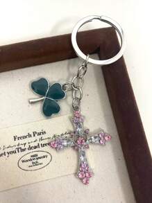 1 móc chìa khóa hình thánh giá lấp lánh phong cách cổ điển với đá giả hình trái tim, hợp kim kẽm, phụ kiện trang trí hành lý & xe hơi thời trang cho nam - Món quà lý tưởng cho tháng Ramadan, sinh nhật, ngày lễ tình nhân - Nhiều màu - Xem 6