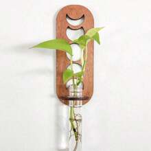 1 pièce Jardinière murale pour plantes d'intérieur, station de multiplication de phases de la lune avec support mural, vases de multiplication pour plantes, station de multiplication murale avec support en bois, tubes à essai en plastique, jardinières superposées, terrarium mural pour porte-plante de décoration murale de maison/bureau, boutures hydroponiques, support en bois pour plantes hydroponiques, décoration de jardin unique pour femmes, amateurs de plantes, décoration de chambre, décorations de mariage, décorations de maison