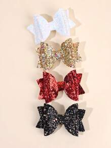4/8pcs Glitter Hair Bows For Girls Sparkling Gold Silver Glitter Bow Hair Clips Red Black White Solid Color Glitter Bow Hairpins Headgear Shiny Bow Barrettes Girls Holiday Outfit Decor Headpiece Kids Baby Hair Accessories