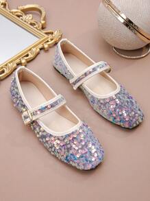 Women's Colorful Sequin Ballet Flats, New Autumn Casual Slip-On Soft Sole Flat Shoes, Random Pattern Design, Gray Color