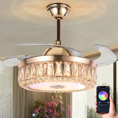 42 Inch Modern Luxury Gold Living Room Restaurant Ceiling Colorful Invisible Fan Light, Suitable For Restaurant Living Room Bedroom Study Corridor