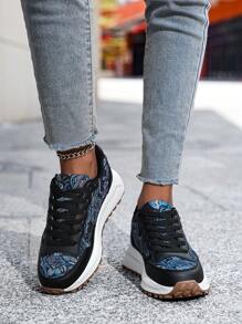 Women's Specially Designed Printed Non-Slip Lace-Up Comfortable Platform Casual/Sports Sneaker Shoes - Black - View 4