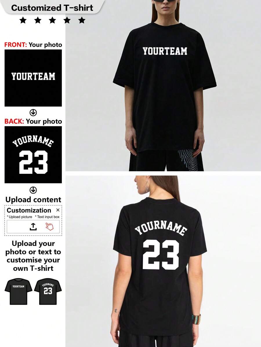 Customized Personalized T-Shirt, Comfortable And Breathable, Personalized Double-Sided Customization, Upload Photos, Add Text, Lucky Numbers, Anniversary Gift, Valentine's Day Gift