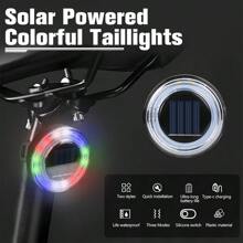 1pc Bicycle Light Rechargeable Solar Flash Rainbow Light Anti-Rear Collision Safety Warning Rechargeable Waterproof Suitable For Outdoor Cycling Light Bicycle Equipment Lighting Safety Travel Light - Multicolor - View 2