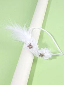 1pc White Feather Headband For Girls,Tulle Butterfly Hair Band Fot Kids,Rhinestone Accessories Hair Accessories For Toddlers Daily Use