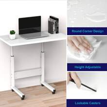 Table Roulant de Lit Canapé pour Ordinateur Portable Hauteur Réglable Table d'appoint Support d'ordinateur Table avec 4 Roulettes Verrouillables, Érable Blanc/Noir