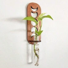 1 pièce Jardinière murale pour plantes d'intérieur, station de multiplication de phases de la lune avec support mural, vases de multiplication pour plantes, station de multiplication murale avec support en bois, tubes à essai en plastique, jardinières superposées, terrarium mural pour porte-plante de décoration murale de maison/bureau, boutures hydroponiques, support en bois pour plantes hydroponiques, décoration de jardin unique pour femmes, amateurs de plantes, décoration de chambre, décorations de mariage, décorations de maison