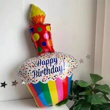 Mtrong Te 1 قطعة بالون ألومنيوم بشكل كعكة عيد الميلاد كبيرة مخططة الألوان للاستخدام في تزيين حفلة عيد الميلاد والأغراض الفوتوغرافية - متعدد الألوان - مشاهدة 4