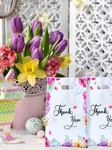10/25/50pcs Flower Thank You Pattern Gift Bags, Flower Theme Birthday Babe Shower Party Family Friend Holiday Party Decoration Supplies, Wedding Bridal Shower Ladies' Birthday Party Thank You Gift Bags, Multi-Purpose Gift Wrapping Supplies