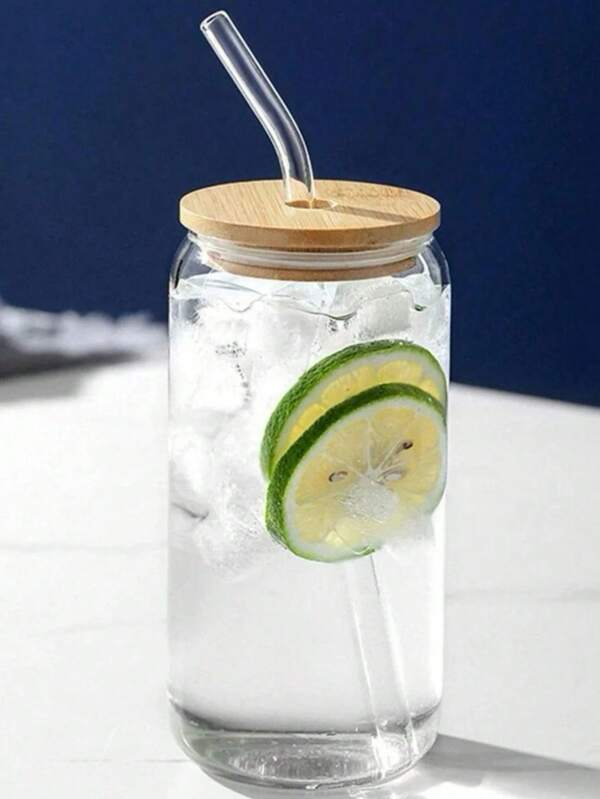1pc 550ml Or 400ml Clear Straw Bottle, Modern Glass Coffee Cup, Cola Cup, Suitable For Home, Office