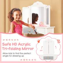 Homasis Kids Vanity Set Makeup Table & Chair Tri-Folding Mirror Sweet Accessories - White - View 7