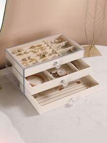 1 Three-Layer Acrylic Flannel Jewelry Box, Drawer Style Jewelry Storage Container, Necklace, Earring, Ring Jewelry Storage Box - Jewelry Box - View 4
