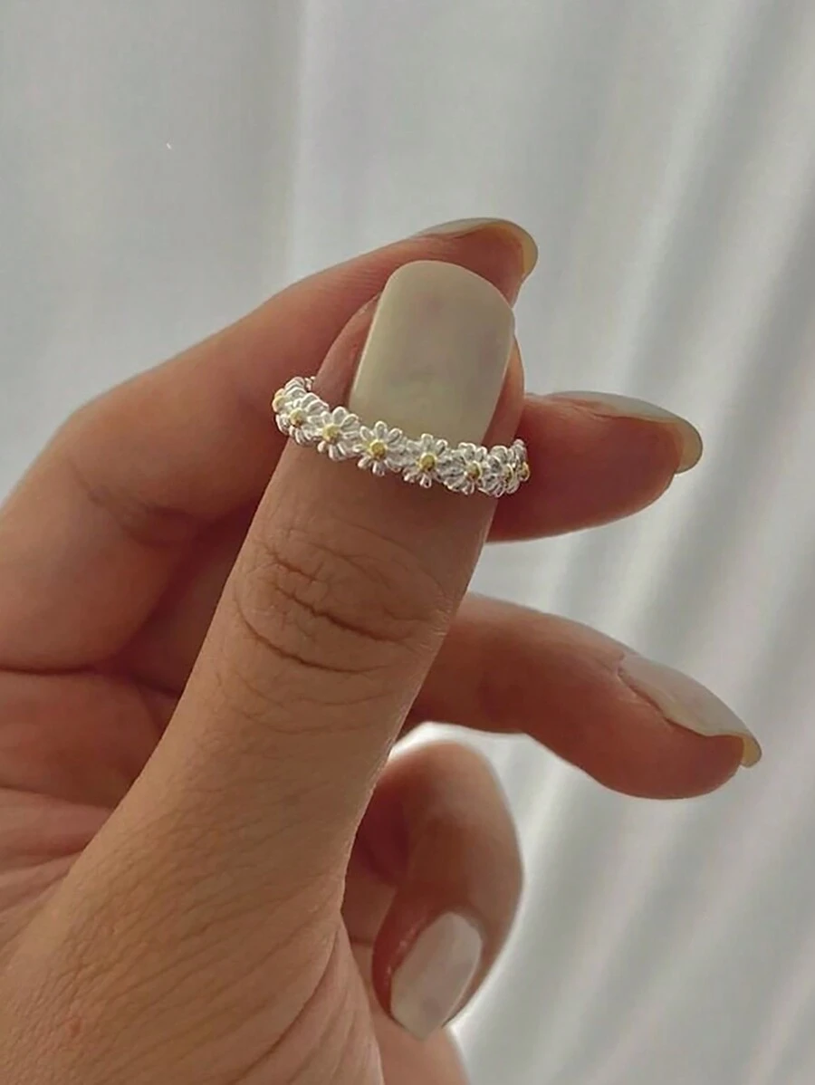 1pc Vintage Daisy Flower Ring, Minimalist Silver Ring For Women, Exquisite Jewelry, Luxury Brand Gift - Flowers - View 1