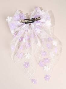 1 st. Kleine Bloemendecoratie Strik Haarspeldjes Voor Meisjes Witte Paarse Bloemen Haarstrik Clips Met Grote Staart Voor Kinderen Peuters Mesh Alligator Haarspeldjes Dagelijks Feest Cadeau Haaraccessoires