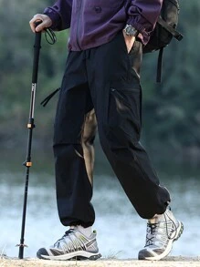 Men's Spring Summer Fall Straight Leg Multi-Pocket Cargo Pants Comfortable Breathable Drawstring Overalls Hiking Windproof Jogger Pants(XS-XL) - Black - View 1