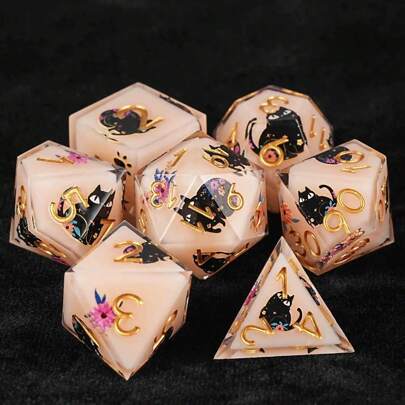 D-N-D Dice Set 7 Pack, Sharp Edge Cat Style Resin Dice Polyhedron Resin Sharp Edge Dice For Role Playing Game D&D RPG MTG Tabletop Game