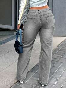American Street Style New Hot Selling Loose Casual All-Match Slimming Women's Jeans Straight Pants - Grey - View 6