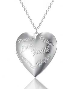 1 Pieza, Collar personalizado con forma de corazón, personalizable con fotos, disponible en 5 estilos, color plateado general, con corazón en forma de corazón personalizado grabado, se puede abrir como un colgante para guardar fotos.