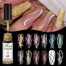 Mtssii 4pcs Reflective Glitter Liner Gel Nail Polish Set, Gold Silver Red Paint Spider Line UV Gel, Superflash Sparkle French Style Pull Line Graffiti Painting Stripe DIY French Nail Design Painting Gel Kit Soak Off Nail Vanish Manicure Home Salon Gift For Women Nails - Multicolor - View 4