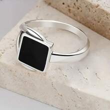 925 Sterling Silver Unique Black Square Design Ring, Suitable For Women And Men, For Holiday, Hip-Hop Party, And Daily Wear