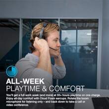 JLab JBuds Work Wireless Headsets Microphone 60+ Hours Bluetooth Computer Headset PC Teams Office Multipoint Connect Over Ear Wired Wireless Laptop Headphones Microphone - JbudsWork - View 5