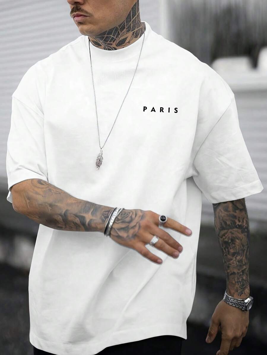 男士字母印花圆领短袖休闲 T 恤