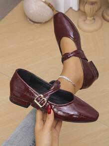 Women's Ballet-Inspired Square Toe Flat Shoes, Minimalist Retro Mary Jane Flats