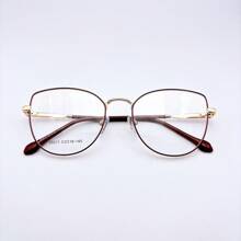 Women's Metal Cat Eye Glasses Frame, FASHION Model - Brown - View 2