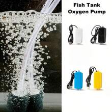 水族箱空气泵，紧凑型氧气泵，1 套氧气泵，双管设计迷你水族箱空气泵套件，超静音 USB 充电鱼缸泵