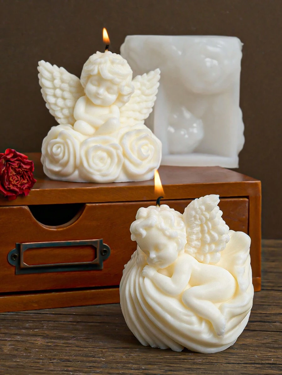 1 件天使蜡烛硅胶模具、睡眠天使蜡烛模具、玫瑰天使、肥皂石膏树脂铸造模具、家居装饰艺术礼品 - Angel - 查看 1