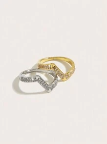1 chiếc nhẫn thép không gỉ mạ vàng 18K đính đá Cubic Zirconia, trang sức nữ, quà tặng đám cưới, tiệc tùng, hẹn hò. - nhẫn kim cương ngoằn ngoèo - Xem 7