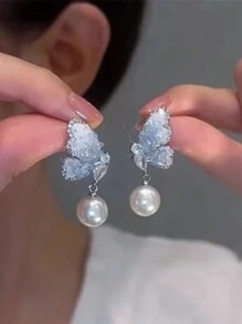 Pendientes tipo botón elegantes con flor de perla vintage, accesorios de joyería versátil y personalizada de estilo coreano