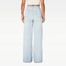 CANANA Plus Size High Rise Stretch Wide Leg Jeans Light Wash Denim Pant - 淺藍色 - 查看 5