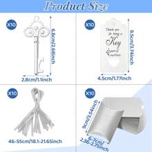 10 套复古钥匙开瓶器婚礼礼品，包括 10 个钥匙开瓶器、10 张感谢标签卡、10 个枕头糖果盒、10 条缎带，是送给宾客的完美婚礼礼物和生日派对礼物 - 彩色 - 查看 10