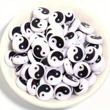 50pcs 7mm/25pcs 11mm Black & White Acrylic Yin Yang Pattern Spacer Beads, For Decoration, DIY Bracelets, Necklaces, Earrings Accessories