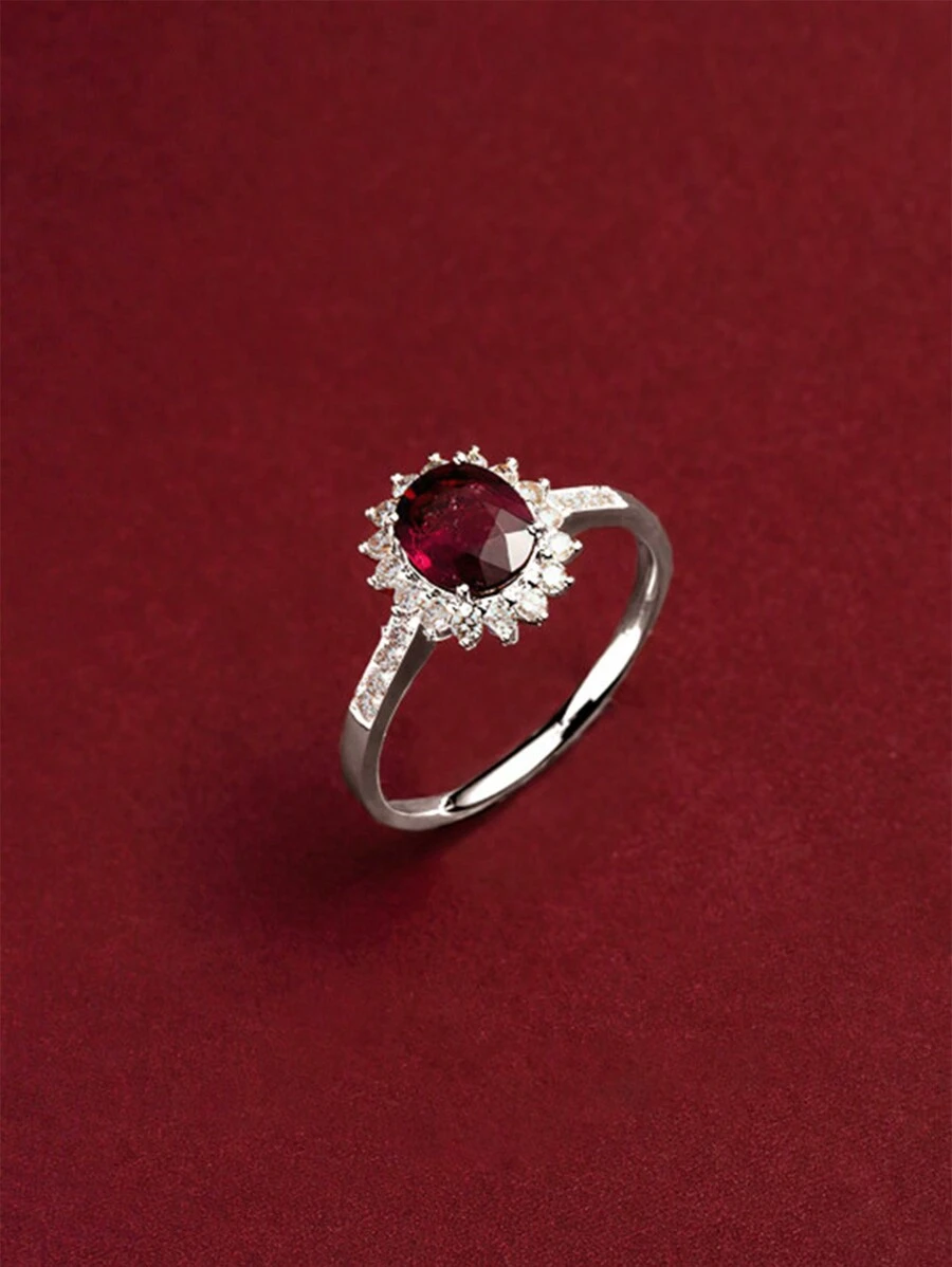 BALMORA 1 件复古风格 S925 镀银 18K 金玫瑰皇后方晶锆石红宝石戒指，优雅的女士珠宝礼物