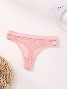 6 件装女士性感蕾丝丁字裤低腰无缝内裤字母腰带三角裤舒适透气内衣内裤