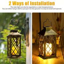 1 Đèn lồng năng lượng mặt trời với nến không ngọn lửa nhấp nháy, Đèn lồng trang trí treo ngoài trời 13'' cho hiên nhà, hiên trước, sân sau, ban công - Chất liệu ABS chất lượng cao, Đèn lồng năng lượng mặt trời treo ngoài trời - Đồng - Xem 6