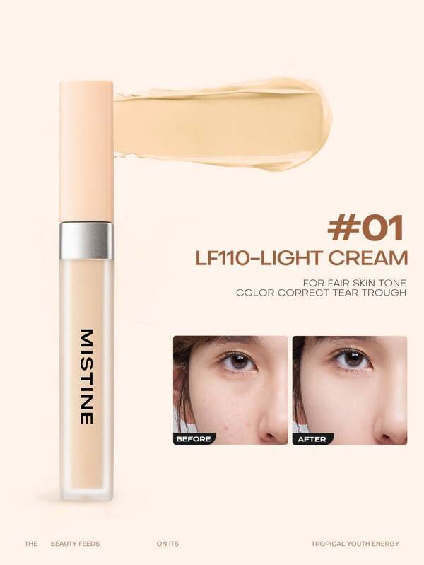 MISTINE Corrector líquido de cobertura total para ojeras, de larga duración de 24 horas y resistente al agua. Maquillaje con cuidado de la piel, con cobertura natural, ligero, que oculta y proporciona un acabado suave mate. Presentación de 6g 1 pieza