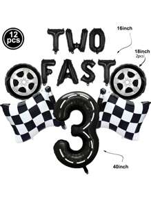 2pcs/Set "TWO FAST" Aluminum Foil Number Balloons 1-9,Racing Theme Birthday Party Decorations,Lighting Mcqueen Party,Racing Party Decor,Race Car Party Favors