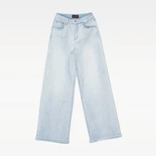 CANANA Plus Size High Rise Stretch Wide Leg Jeans Light Wash Denim Pant - 淺藍色 - 查看 6