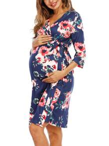 CHICINOW Maternity Hospital Robe Labor And Delivery Nursing Robe Maternity Sleepwear Pregnancy And Postpartum Breastfeeding - Dark Blue - View 6