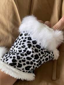 Patchwork Fluffy Warming Y2K Street Style Fingerless Short Gloves With Strap - Multicolor - View 16