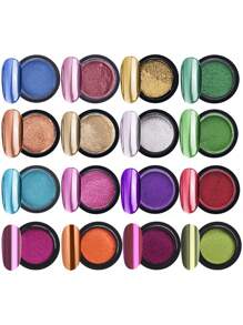 12 Stück magisches Spiegelnagelpulver, holografisches Lasernagelpulver-Pigment, glänzendes glitzerndes Nagelkunstpulver mit doppelseitigem Lidschattenpinsel für Maniküre