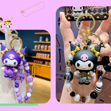 Sanrio 1 szt. Sanrio Kuromi Cartoon Bransoletka z koralików, brelok, zawieszka do torby, kreatywny słodki prezent dla pary, pluszowa lalka, brelok