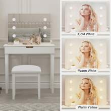 Sweiko Sweiko Coiffeuse avec miroir, tabouret de maquillage, coiffeuse avec 6 ampoules, blanc