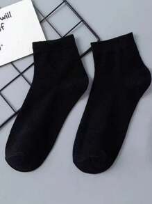 KIT 6 PARES Meias Femininas de Cano Médio - Algodão Puro e Estilo Moderno em Cores Sólidas - Preto - Visão 2