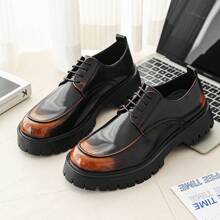 Men's Retro Black Glossy Leather Shoes, Orange Gradient Design, Thick Sole Non-Slip Wear-Resistant Business Casual Shoes, British Style Derby Shoes, Fashion Versatile Elevator Shoes, Personalized High-Gloss Patent Leather Shoes, Autumn/Winter New Stylish Sneakers